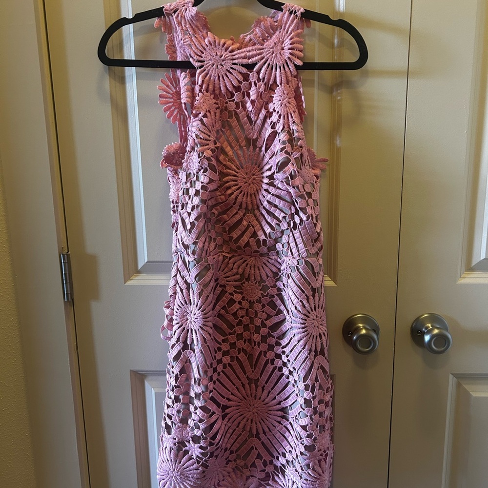 Free People x SAYLOR Pink Floral Crochet Backless Dress